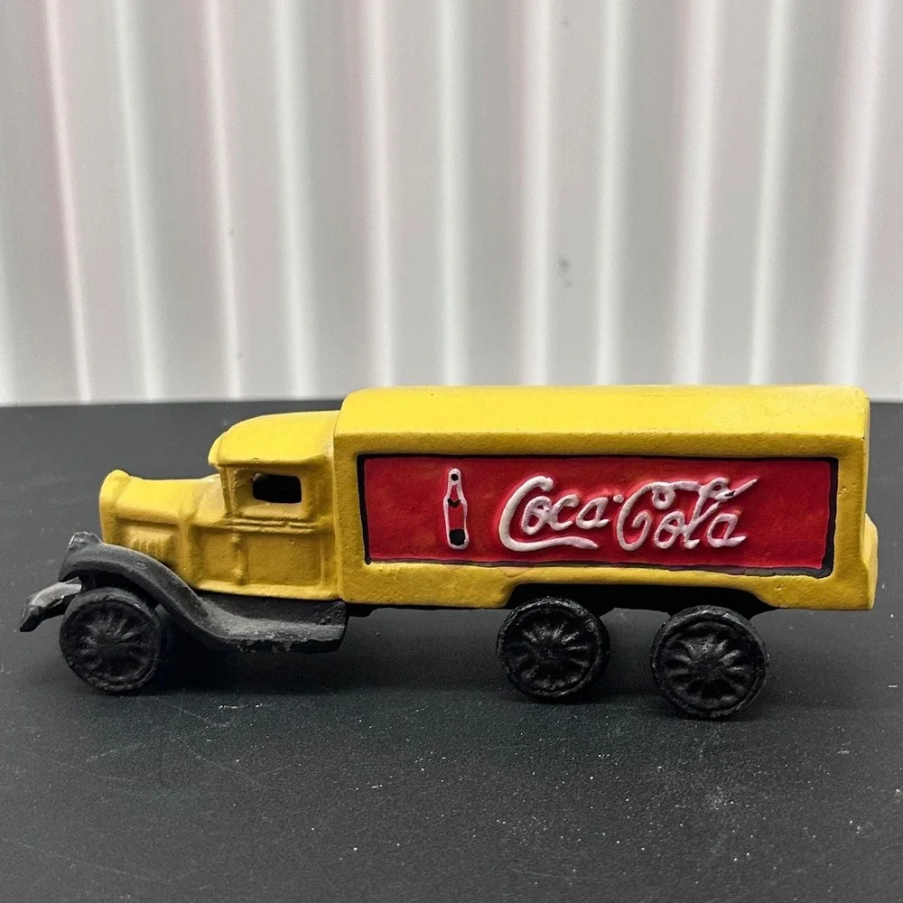 Vintage Coca-Cola Cast Iron Delivery Truck Yellow Black 7.5 Inch Antique Style